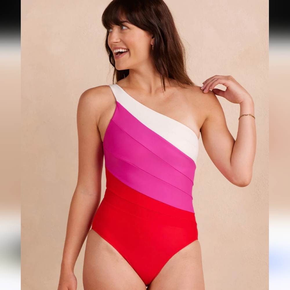 Summersalt Colorblock One-Shoulder Swimsuit - Red, Pink, White
